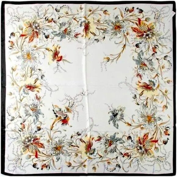 Satin Elegant Floral Design Scarf 35"/35" - Picture 1 of 7